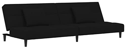 vidaXL Schlafsofa 2-Sitzer, Schlafcouch mit 2 Kissen, Gästebett mit Holzrahmen, Sofabett Tagesbett Couch Sofa Ausziehbar, Schwarz Samt