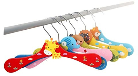 Perchas de Madera para Ñiño y Niños, 10 Piezas Gancho Cromado