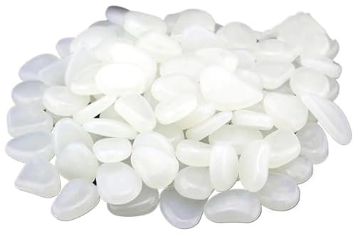 Leuchtsteine 100 Stück leuchtende Kieselsteine ​​für den Garten, Dekosteine ​​für Zuhause, Aquarium, Gartendekoration, leuchtendes Leuchten im Dunkeln, Zubehör for Geschenke (Color : White)