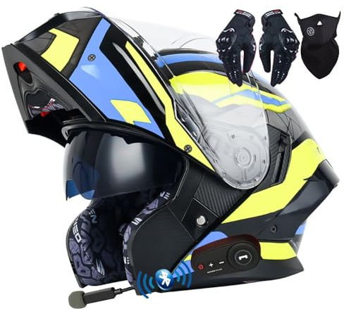 Letetexi Bluetooth Flip-up Modular Motorcycle Helmet ECE Approved Motorbike Front Helmet Anti-fog Visor Tinted Motorbike Helmets Racing Crash Karting Full Face Motorbike Helmets XXL