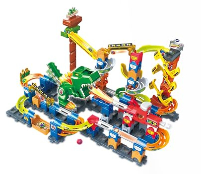 VTech Marble Rush Magentic Dino Adventure, Construction Set for Kids, 10 Marbles & 100 Building Pieces, Building Toy, Dinosaur Marble Run with Light & Sound Effects for 4, 5, 6 Years + English Version