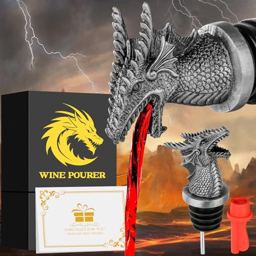 Dragon Head - Verter y tapón 2 en 1 para botellas de vino, regalos para hombres y mujeres, fanáticos del dragón, boquilla vertedora de botellas de licor para bebidas alcohólicas, accesorios de vino