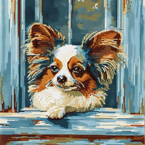 RKFLGEW DIY Knüpfkissen-Set Schmetterling Cartoon-Hund, Anfänger, Erwachsene, Teenager, Geschenk, Stickerei, Heimdekoration, Tufting-Kit 43x43cm