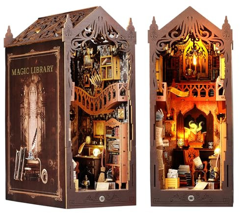 Kit per libri fai da te, kit per la casa in miniatura 3D, puzzle in legno, fermalibri con luce sensoriale e mobili, casa delle bambole in miniatura, kit per la casa, per libreria, decorazione per