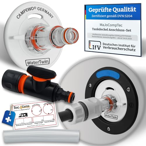 MaJoCompTec® WATERTWIN Tankdeckel mit Wasseranschluss | Wassertankdeckel Befüll Anschluss für Wassereinfüllstutzen | Wohnmobil Wohnwagen Zubehör (PRO-Line mit Filter + Ventil, Adapter 3-PIN D:78)