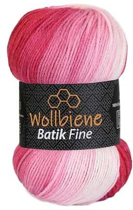 Wollbiene Batik Fine 100 Gramm Wolle mit Farbverlauf mehrfarbig Multicolor Strickwolle Häkelwolle (5300 beere weiß)