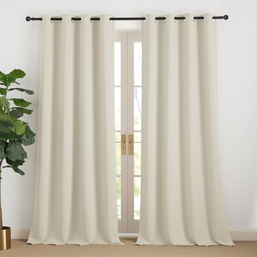 NICETOWN Beige Vorhänge Blickdicht Gardinen Thermovorhang mit Ösen | H240 x B140 cm, Hellbeige, 2er Set, Thermo Vorhang gegen Kälte, Blackout Curtains, Vorhänge für Schlafzimmer und Wohnzimmer