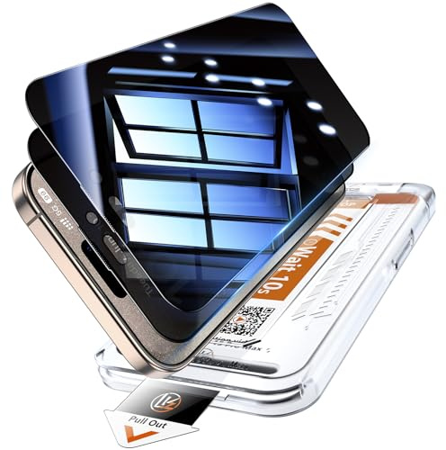 LK Sichtschutz Panzer Schutz Glas für iPhone 15 Pro Max Sichtschutzfolie [Full Screen] Auto-Installation Schutzglas [9H TOP Härte] Stoßfest Kratzfest Anti-Fingerabdruck Anti-Öl Anti-Bläschen, 2 Stück
