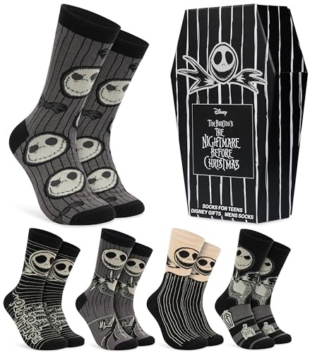 Disney Nightmare Before Christmas Chaussettes Homme et Ado, Lot 5 Paires Chaussette Mi Mollet, Jack Skellington Motif, Idée Cadeau (41/46 EU, Noir Jack Skellington)