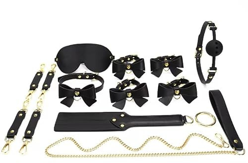 SXJAAR Sex bondage handschellen fesseln set sm peitsche für bett sexy leder augenmaske bed sexspielzeug paare erotische augenmaske anfänger einstellbar damen erotik bondage-handschellen,Schwarz