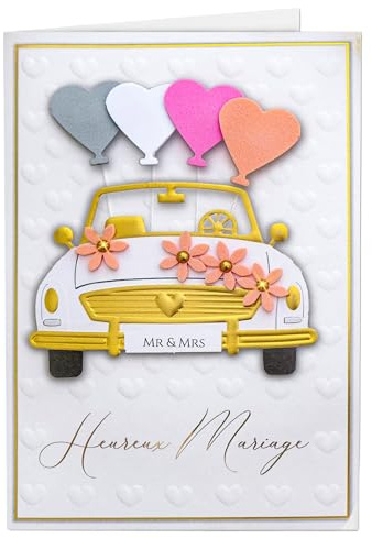 Joli Coon Carte mariage Signature 3D – Carte de félicitation mariage 3D haut de gamme avec enveloppe FinePaper et autocollant sceau