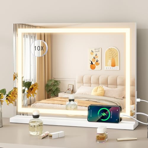 YU YUSING Hollywood Vanity Mirror with Lights 45x58cm | Dressing Table Mirror, Lighted Makeup Mirrors with Dimmable LED light, 3 Lighting Modes, Touch Control, USB Charging Port