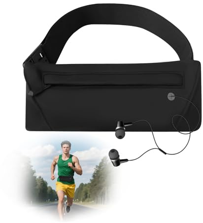 Laufgürtel Handy, Handytasche Joggen mit Verstellbarem Gummiband, Schwarz Lauftasche Jogging, Sport Bauchtasche Herren Damen, Großer Kapazität Running Belt für Sport Laufen Radfahren Fitness Reisen