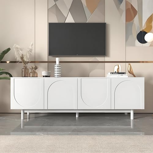 LANTRO JS Fernseher Kommode 175cm Lang, Leichte Lowboard TV Möbel mit Vier Weiße Füße, Verstellbare Einlegeplatten, TV Kommode im Luxusstil,Weiß