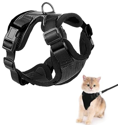 Ferizzia Arnes para Gatos con Correa, Arnes Gatos Antiescape, Ajustable Transpirable Arnés para Cats, para Adiesreamiento Correr Caminar Viajes, Negro
