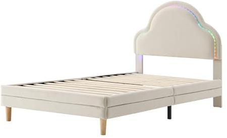 SOFTWEARY Polsterbett mit LED-Beleuchtung, 90x200 cm, Einzelbett mit Kopfteil und Lattenrost, Jugendbett, Samt