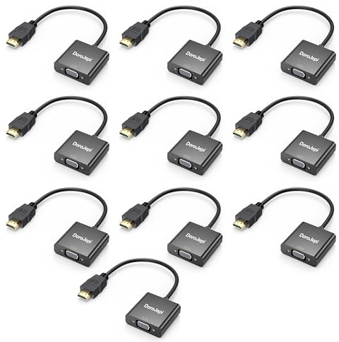 HDMI to VGA Adapter, Uni-Directional 10 Pack Male HDMI to Female VGA for Monitor, Projector, HDTV, Laptop, Computer, Desktop, Chromebook, Roku, Xbox and More
