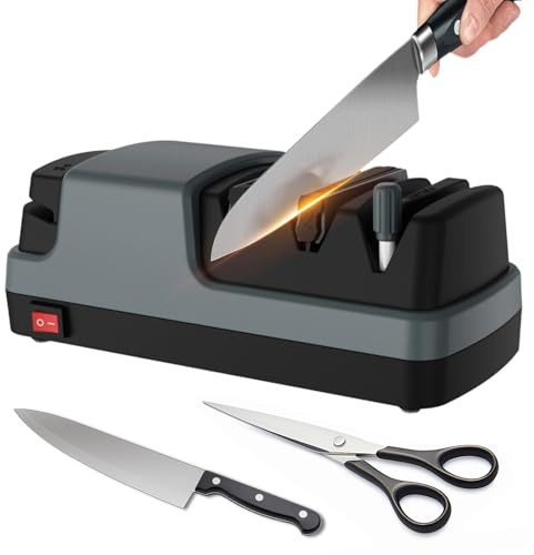 Electric Knife Sharpener, 5 in 1 Knife Sharpening System for Kitchen Blade & Scissors, Professional Diamond Sharpener Sharpening Stone Whetstone for Rough Sharpening, Repair and Sharpening of Knives