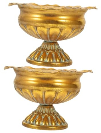 HOLIDYOYO 2 pièces Vase Urne Rétro Doré Lot de Pots à Fleurs pour Décoration Intérieure et Extérieure pour Mariages et Événements Contenant Stable et