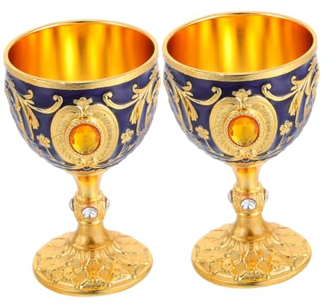 Ciieeo Lot de 2 verres à calice en métal vintage européen en relief avec motif bijoux pour événements formels Halloween cérémoniel