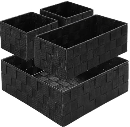 ORGMASTER Aufbewahrungskorb 4er-Set, Nestbar Aufbewahrungsbox Woven Basket Aufbewahrungsboxen zum Aufbewahrung und Organisieren von Badzimmer, Zimmer, Schreibtisch, Küche Schwarz