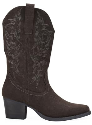 BOSANOVA Botas Cowboy para Mujer confeccionadas en Ante con Detalle de Costuras a Tono, caña de 28.5 cm y tacón en Bloque de 5'5 cm. Cierre con Cremallera. Calzado para Mujer