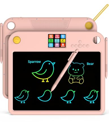 Multifunctional LCD Writing Tablet for 4-9 Kids Dual-Screen Pad（9 Learning Themes） Charging Erasable Board with Extra Stylus Lock Switch,Educational Learning Toys Birthday Gifts for Girls Boys (Pink)