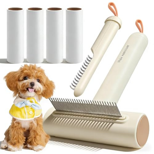 Outil Trois en Un pour Le Toilettage Des Animaux Avec Dents Longues et Courtes Brosse Chat Peigne Démêlant Rouleau Poils Animaux 4 Rouleaux Recharge de 160 Pièces pour Les Poils de Chien et Chat