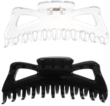 TEHAUX 2 Stück Pack Große Haarklammern für Damen Modische Haarspangen aus Kunststoff Rutschfeste Zopfhalter für Bad Dusche und Alltag Schwarz Transparent