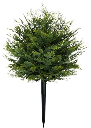 perfk Künstlicher Buchsbaum mit Erdspieß, Höhe 57 cm, naturgetreues Aussehen, ideal für Rasen, Innen- und Außenbereich
