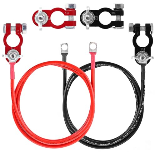 WeeGoo 2 Pcs Battery Connector Wires 10AWG, 1m Black and Red | Low Resistance, Battery Cable Aluminum Alloy Connector Clamp for Car Solar Marine Truck