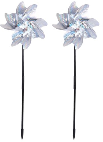Tofficu Moulins à Vent Réfléchissants pour Jardin et Extérieur, Lot de 2 Pièces 7 et 8 Pales, Accessoire de Bannissement des Oiseaux pour Pelouse et Verger, Outil Anti-Pigeon Décoratif