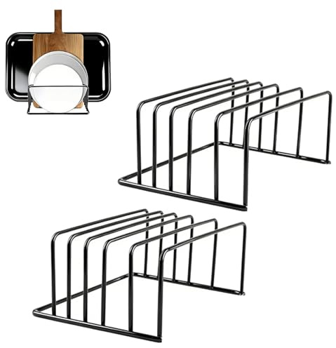 xoqoiuo 2 Pcs Chopping Board Holder, Chopping Board Rack Baking Tray Storage Rack Plate Organiser Plate Racks for Cupboard for Baking Net, Dinnerware, Cutting Organizer Holder Pan Lids (Black)