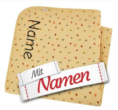 Sterntaler Kinder Kuscheldecke mit Namen - Safari Kuscheldecke mit Namen, Sterntaler Babydecke aus leichtem Musselin - Bestickt, Geschenk zur Geburt, Kita