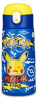 Seven Botella Kid Pokemon, azul, 460 ml, acero inoxidable, sin BPA, hermética, caliente 12h/frío 24h, a prueba de fugas, reutilizable, escuela, deporte, viaje, niño, niña, idea regalo