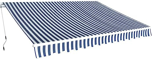 Store à bras articulé, 350 cm, bleu/blanc, protection solaire réglable avec cadre en aluminium stable et renfort en métal, tissu polyester résistant aux UV et aux intempéries