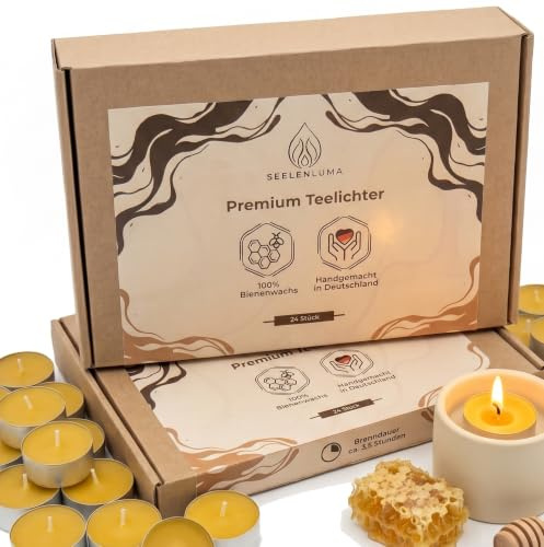 Bienenwachs Teelichter 24er Set – 100% Reines EU-Bienenwachs, 3,5 hr +, Paraffinfrei, Baumwolldocht, Handgemacht in Berlin