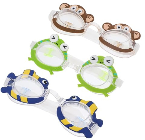 HAPINARY Occhialini da Nuoto per Ragazzo Ragazza Atmosfera Estiva, 3 Unitá in Pvc Anti Appannamento e Design Animali Adorabili per Portatili