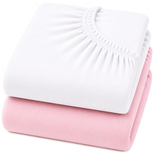 Dudu N Girlie Next2Me algodón Jersey sábanas ajustables para cuna, 51 cm x 85 cm, 2 unidades), color blanco/rosa