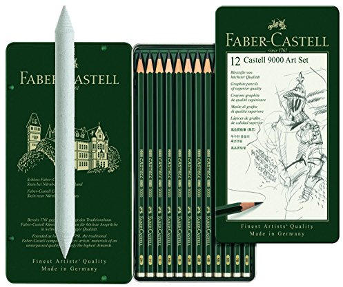 Faber-Castell - Bleistift CASTELL 9000, 12er Art Set, Inhalt 8B - 2H + Estompe