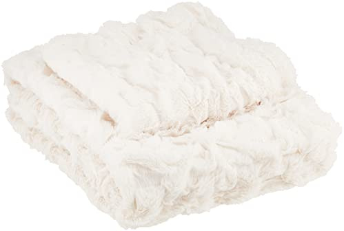 Comfort Spaces Ruched Throw Set Faux Fur Blanket, 50 x 60, 3 Piece, Ivory