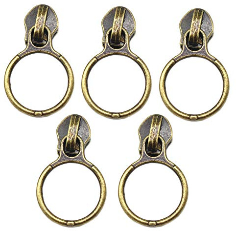 YaHoGa 50PCS #5 Anti-Brass Ring Pulls for Nylon Coil Zippers Antique Brass Zipper Sliders for Luggages Purses Bags Bulk (Anti-Brass)
