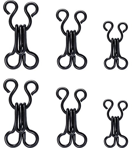 Bememo 50 Set Sewing Hooks and Eyes Closure for Bra and Clothing, 3 Sizes (Black)