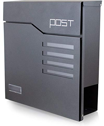 BITUXX® Design Briefkasten Wandbriefkasten Hausbriefkasten Postkasten Edelstahl mit Zeitungsfach 4 Sichtfenster Namensschild Anthrazit Graphit Optik