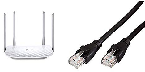TP-Link Archer C50 Routeur WiFi AC 1200Mbps, WiFi Bi-Bande 300 Mbps en 2.4 GHz et 867 Mbps en 5 GHz, Routeur Ethernet 5 Ports & Amazon Basics Câble réseau Ethernet RJ45 catégorie 6-3 m