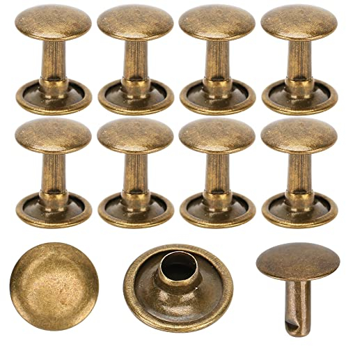 Cikonielf 200 Sätze Doppelkappe Niet Leder Nieten Rohr Metall Nieten für Leder Handwerk Reparaturen Taschen Taschen Gürtel Schuhe Schuhe Nähdekoration 10x10mm(Bronze)