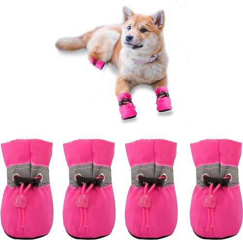 YAODHAOD Hundestiefel Pfotenschutz, Anti-Rutsch-Hundeschuhe Diese bequemen, weichen Sohle sind mit reflektierenden Riemen für kleine Hunde (2: L 3.5 cm*W 3 cm, Rosa) | Welpenschuhe für den Winter, Schnee, Sommer, rutschfeste Sohle, für den Innenbereich, Hartholzboden, Rosa, Größe: 2