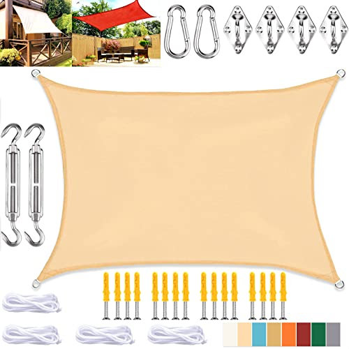 KZhanmy Voile d'ombrage Rectangulaire, Imperméable Protection UV Toile Ombrage avec Kit de Fixation, pour Extérieur Jardin Terrass