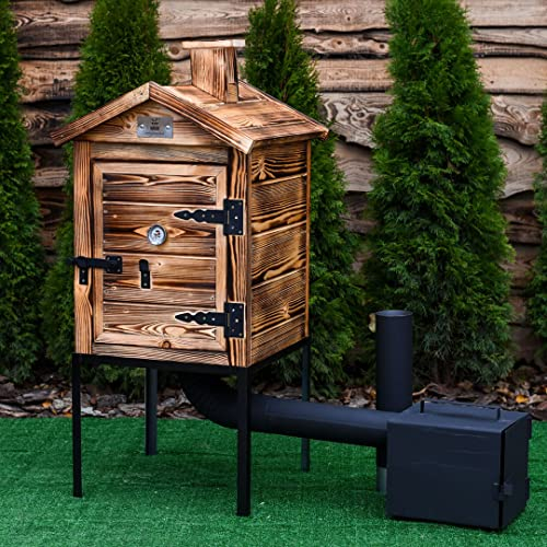 ADGO Modulare Smokerhouse 60cm, Holzräucherei aus Fichte, Holz Räucherei, Gartenräucherei, Traditioneller Räucherkammer Räucherofen Räucherschrank, Befeuert, Feuerkammer, Tragbar (Imprägniert)