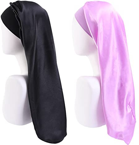 Extra große Satin-Haarhaube für Damen mit langen Haaren, Schlafhaube für Zöpfe, Locken & dickes Haar, weiche Nachtmütze zum Schutz der Haare vor Frizz und Reibung, mit breitem Gummiband, 2er-Pack